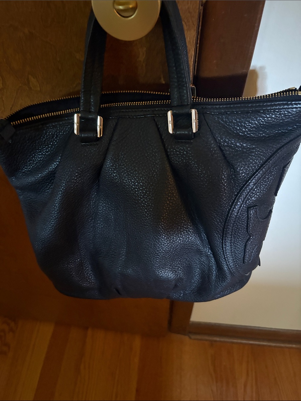 Tory Burch Black Pebbled Leather Satchel with Gold Hardware - Picture 2 of 3